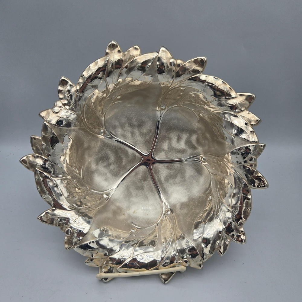 Vintage 1960s WMF Ikora Silver Plated Laurel Leaf Footed Bowl 10.5" MCM Germany